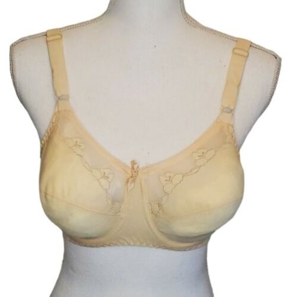 Vintage 60s Bra Beige Original Full Coverage 32D Pinup Bullet Bra Floral - Picture 1 of 9